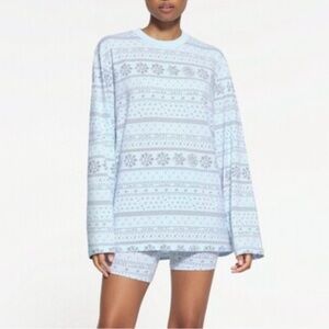 SKIMS limited edition glacier fair isle boyfriend long sleeve and boxer set